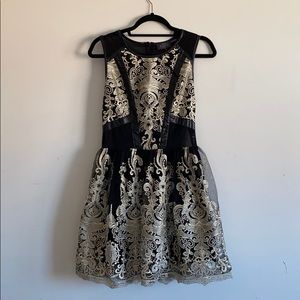 ASTR Black Mesh and Gold Metallic Dress